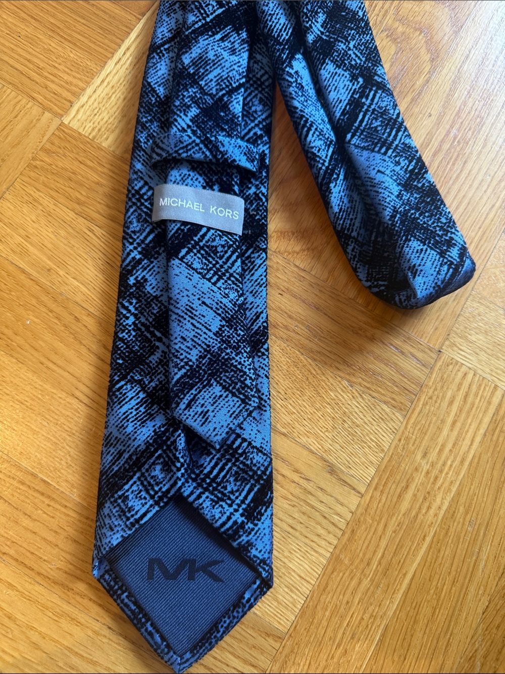Michael Kors Blue and Black Abstract Plaid Men's Tie